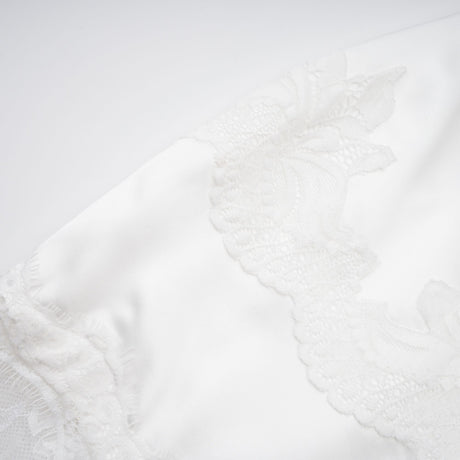 Aurohaya Airelle White Satin Panel Lace Maxi Dress
