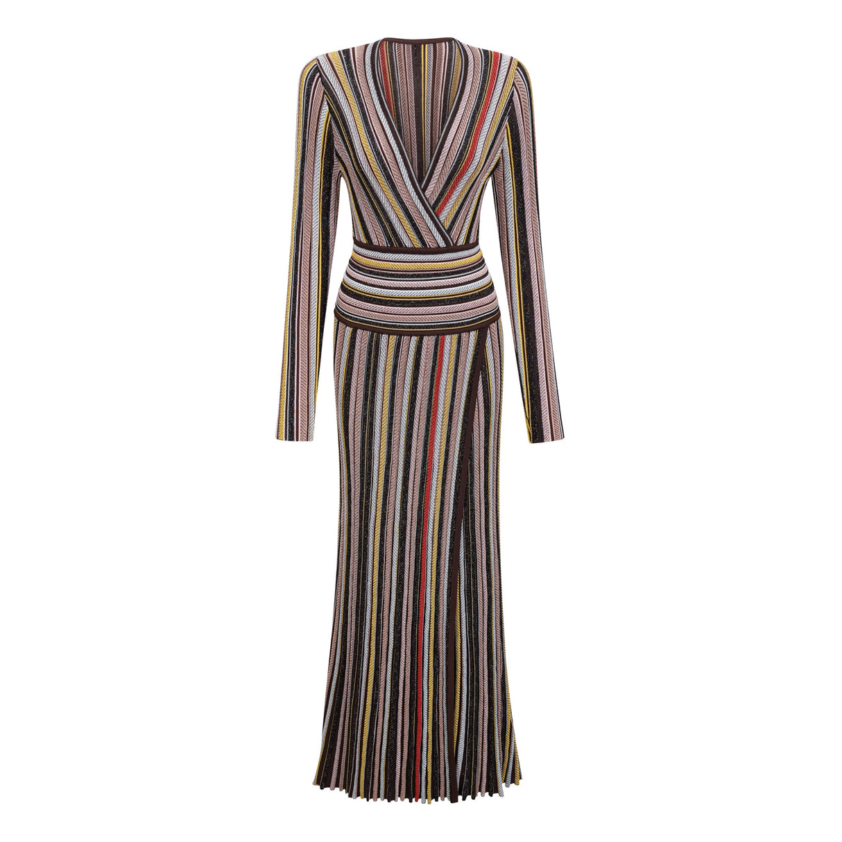 Aurohaya Phoebe Brown Vertical Stripe Knit Midi Dress