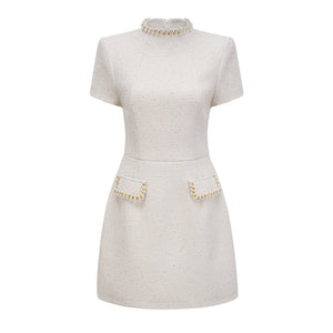 Aurohaya Jeanne white embellished tweed mini dress