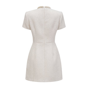 Aurohaya Jeanne white embellished tweed mini dress