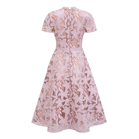 Aurohaya Vérane pink guipure-lace midi dress