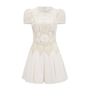 Aurohaya Maelle white flower-embroidered mini dress