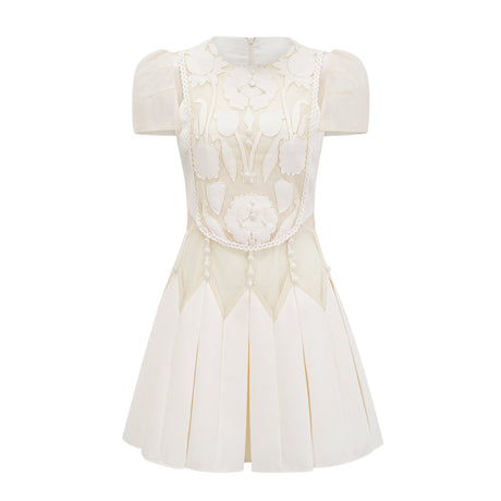 Aurohaya Maelle white flower-embroidered mini dress