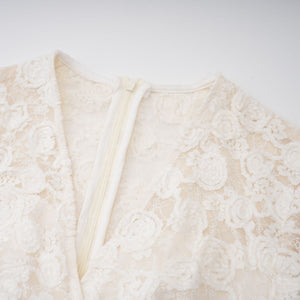 Aurohaya Oona White Floral Lace Pencil Midi Dress