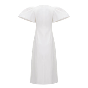 Aurohaya Irène White Sequin Floral Embroidered Midi Dress