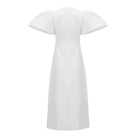 Aurohaya Irène White Sequin Floral Embroidered Midi Dress