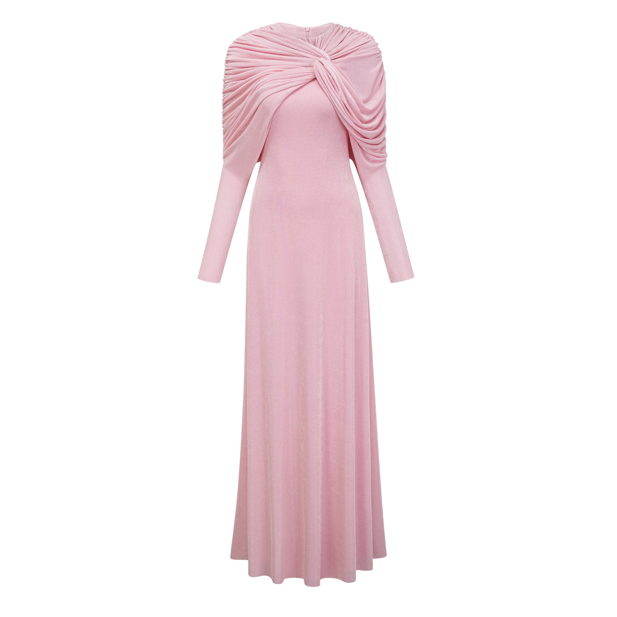 Aurohaya Moderne Pink Shawl Panel Ruched Maxi Dress