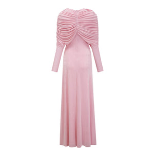 Aurohaya Moderne Pink Shawl Panel Ruched Maxi Dress