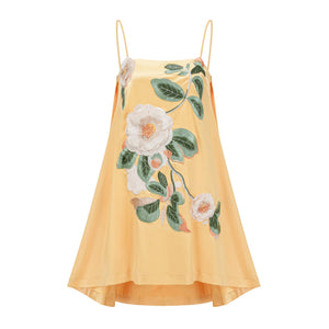 Aurohaya Avril Yellow Floral Embroidered Mini Dress