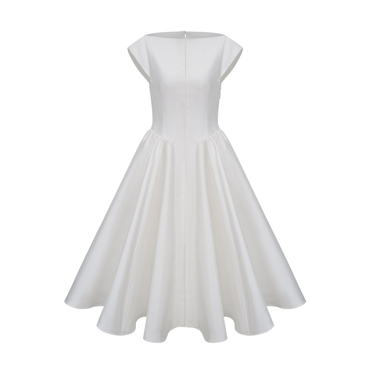 Aurohaya Amandine white open-back cap-sleeve midi dress