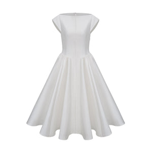 Aurohaya Amandine white open-back cap-sleeve midi dress