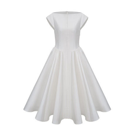 Aurohaya Amandine white open-back cap-sleeve midi dress