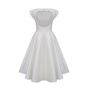 Aurohaya Amandine white open-back cap-sleeve midi dress