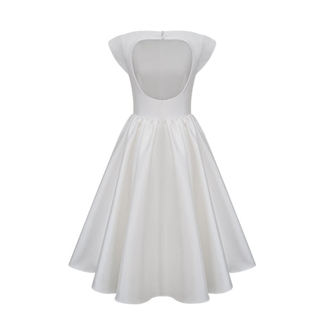 Aurohaya Amandine white open-back cap-sleeve midi dress