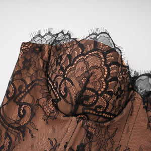 Aurohaya Mirela Black Lace Panel Satin Maxi Dress