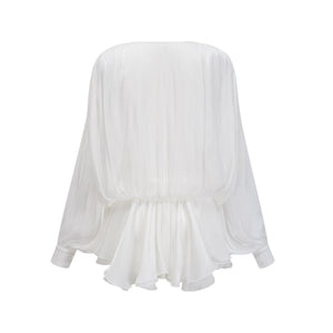 Aurohaya Mahault white pleated glitter-effect mini dress