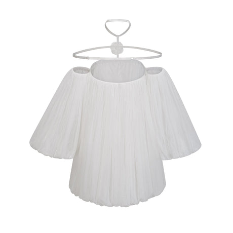 Aurohaya Hortense white floral-appliqué pleated tulle mini dress
