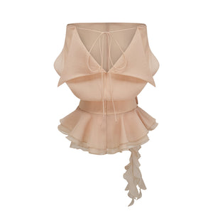 Aurohaya Amélie floral-appliqué flounced mini dress in Neutrals