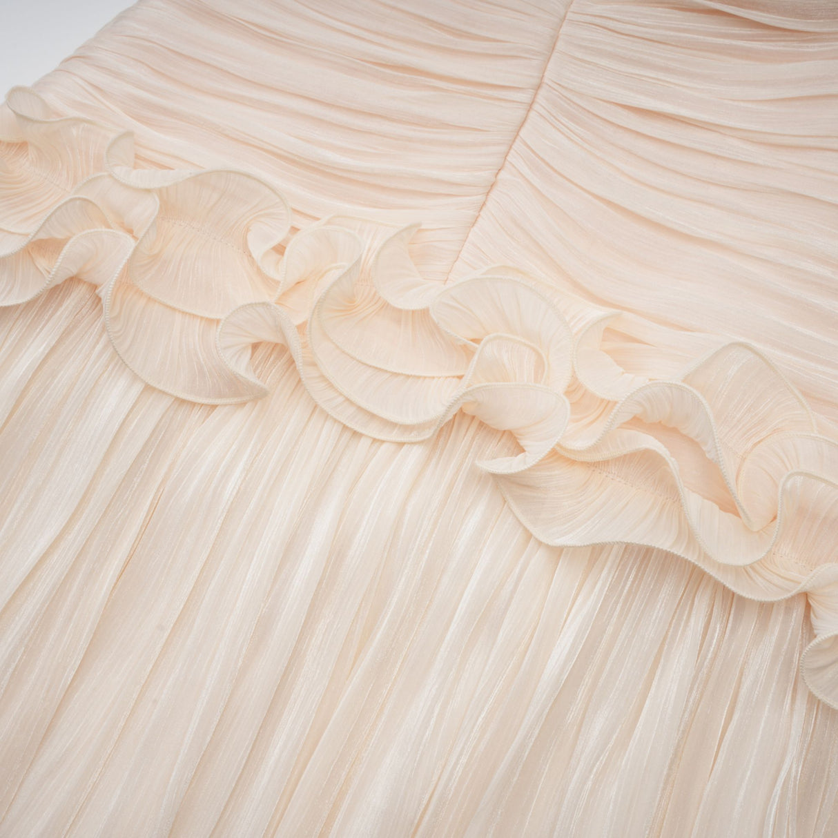 Aurohaya Céleste neutrals ruffled pleated maxi dress