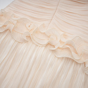Aurohaya Céleste neutrals ruffled pleated maxi dress