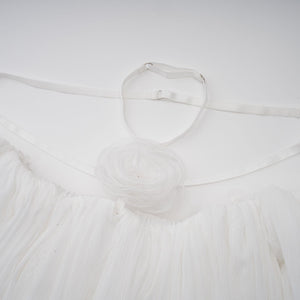 Aurohaya Hortense white floral-appliqué pleated tulle mini dress