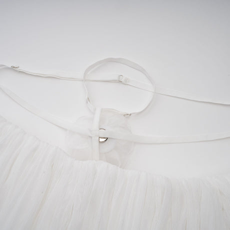 Aurohaya Hortense white floral-appliqué pleated tulle mini dress