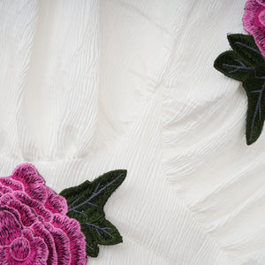 Aurohaya Pétale White Rose Appliqué Maxi Dress