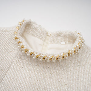 Aurohaya Jeanne white embellished tweed mini dress