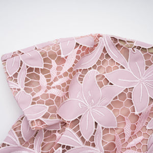 Aurohaya Vérane pink guipure-lace midi dress