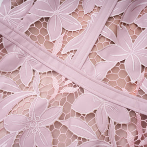 Aurohaya Vérane pink guipure-lace midi dress