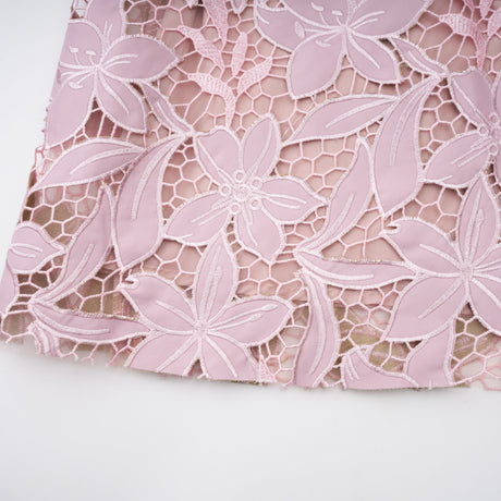 Aurohaya Vérane pink guipure-lace midi dress