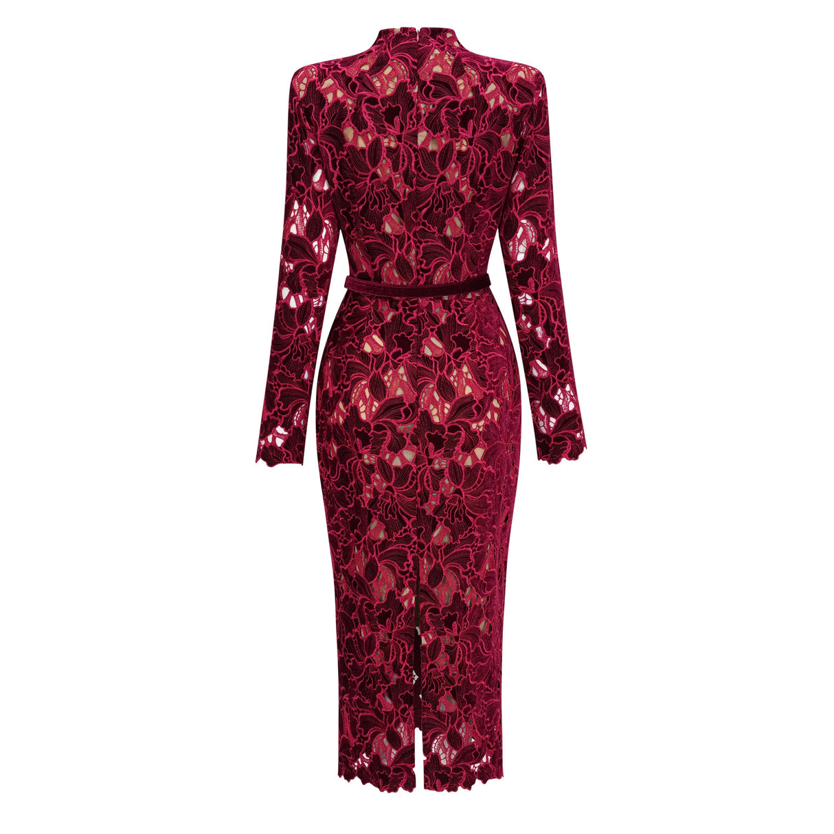 Aurohaya Hafdis Red Floral Embroidered Midi Dress