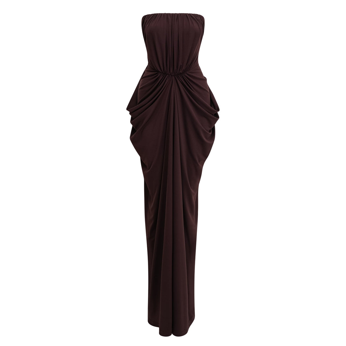 Aurohaya Honoria Chocolate Brown Off Shoulder Maxi Dress