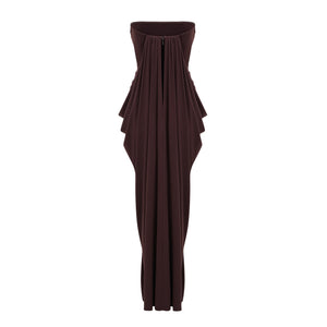 Aurohaya Honoria Chocolate Brown Off Shoulder Maxi Dress