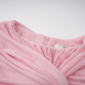 Aurohaya Moderne Pink Shawl Panel Ruched Maxi Dress