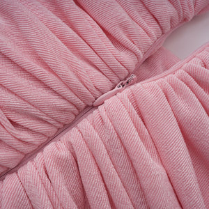Aurohaya Moderne Pink Shawl Panel Ruched Maxi Dress