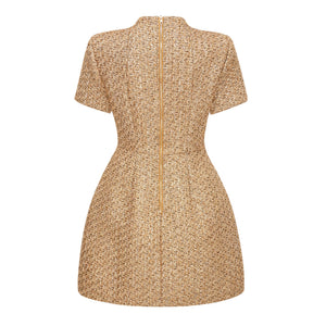 Aurohaya Arna Gold Round Neck Tweed Mini Dress