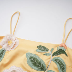 Aurohaya Avril Yellow Floral Embroidered Mini Dress