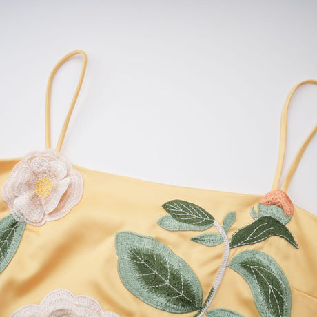 Aurohaya Avril Yellow Floral Embroidered Mini Dress