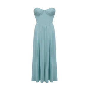 Aurohaya Carlotta blue pleated corset maxi dress