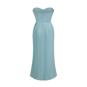 Aurohaya Carlotta blue pleated corset maxi dress