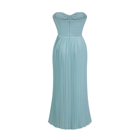 Aurohaya Carlotta blue pleated corset maxi dress