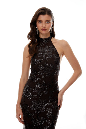 Aurohaya Daciana Brown Sequin Mermaid Maxi Dress