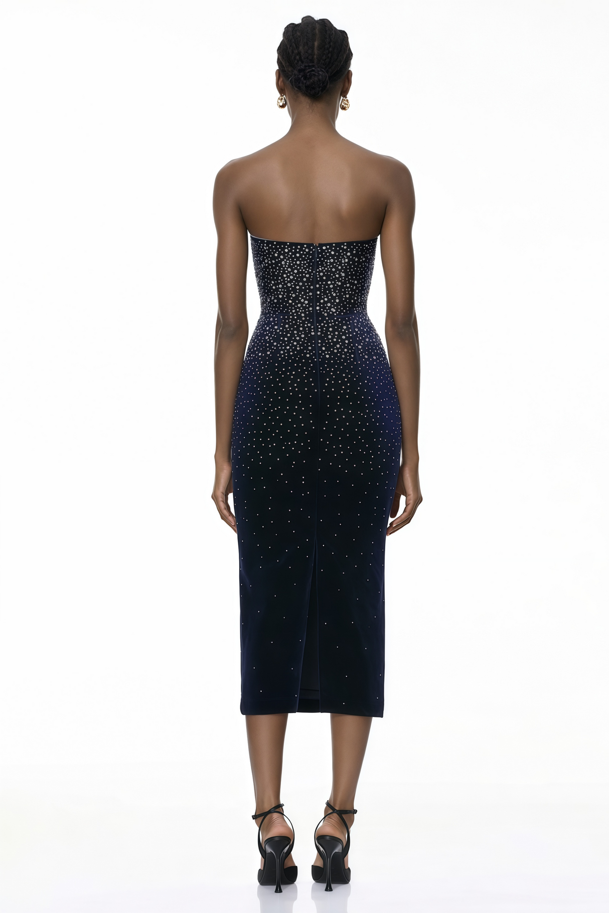 Aurohaya Daisy Black Rhinestone Midi Dress