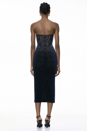 Aurohaya Daisy Black Rhinestone Midi Dress