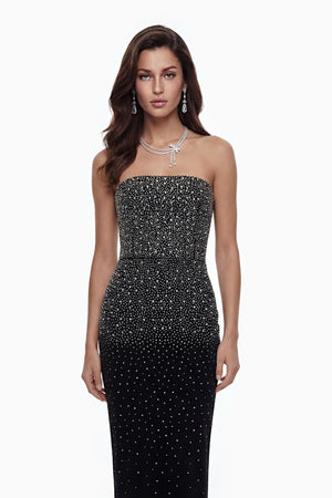 Aurohaya Daisy Black Rhinestone Midi Dress