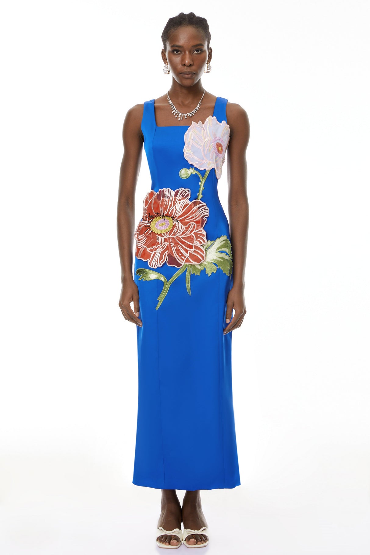 Aurohaya Damaris Blue Floral Embroidered Maxi Dress