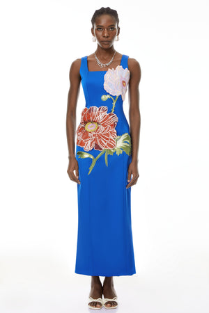 Aurohaya Damaris Blue Floral Embroidered Maxi Dress
