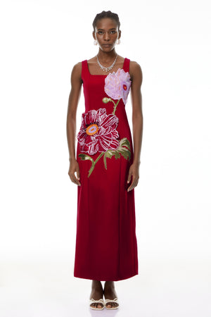 Aurohaya Damaris Red Floral Embroidered Maxi Dress