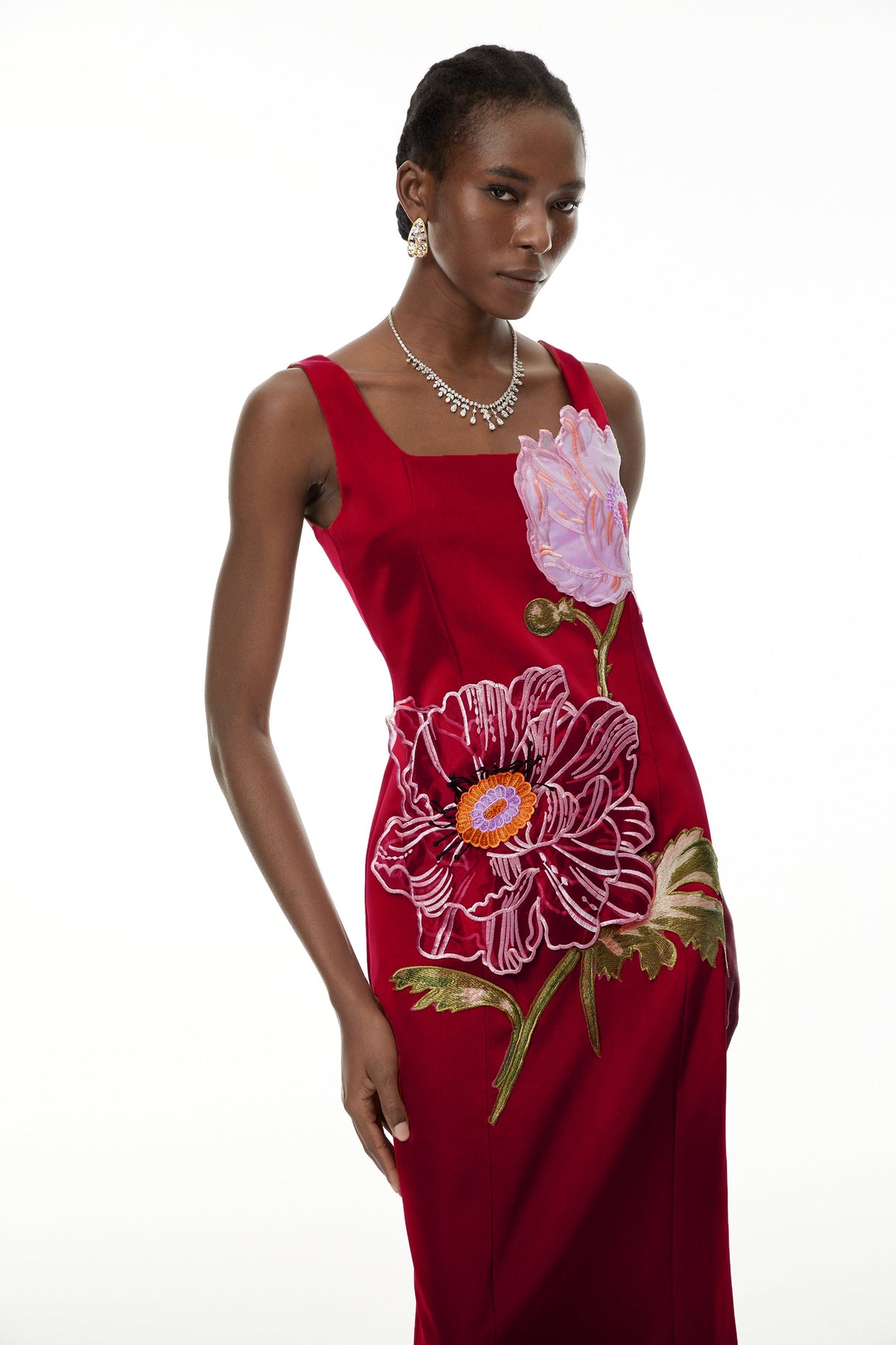 Aurohaya Damaris Red Floral Embroidered Maxi Dress